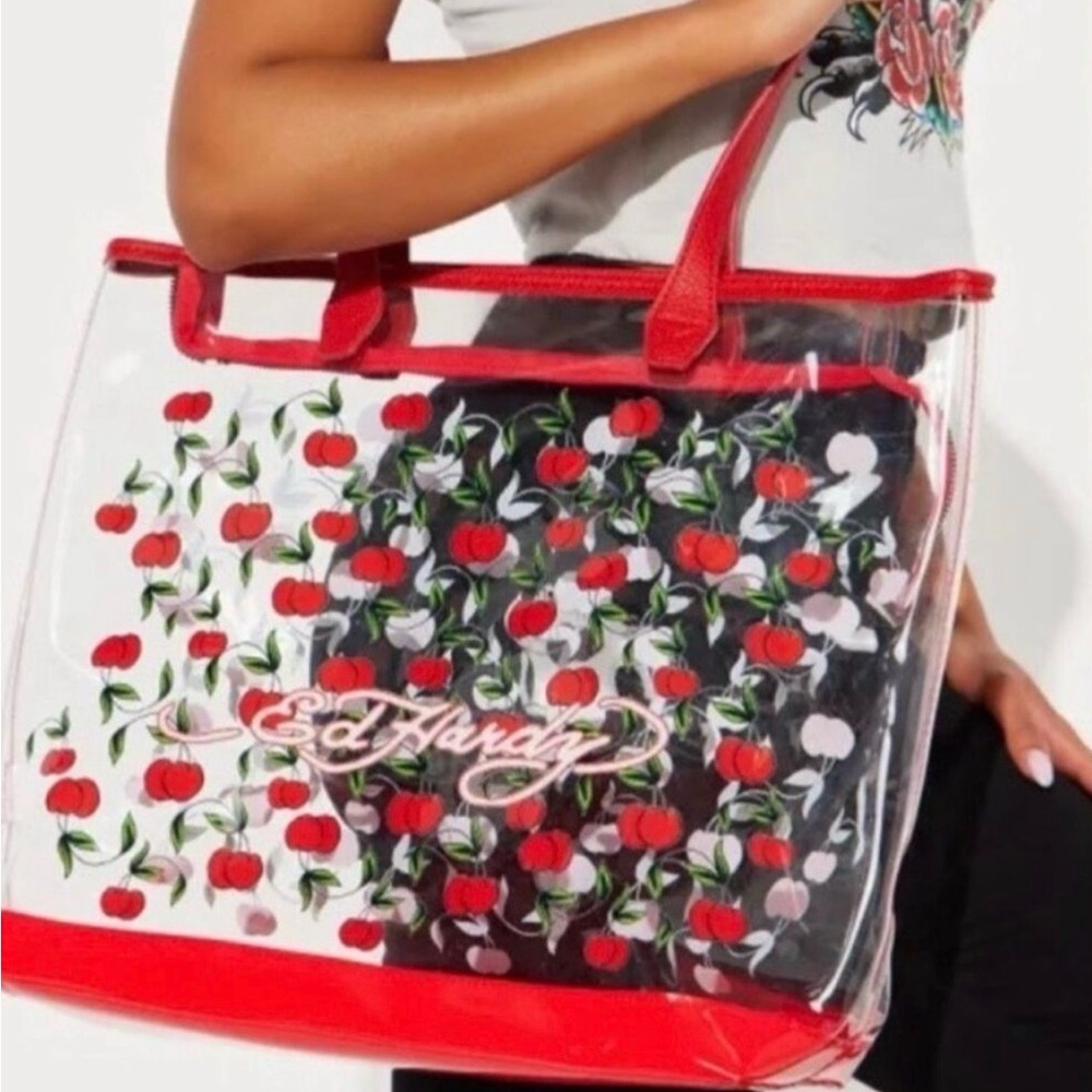 Ed Hardy Transparent Tote with Red Cherry Design - Picture 2 of 2